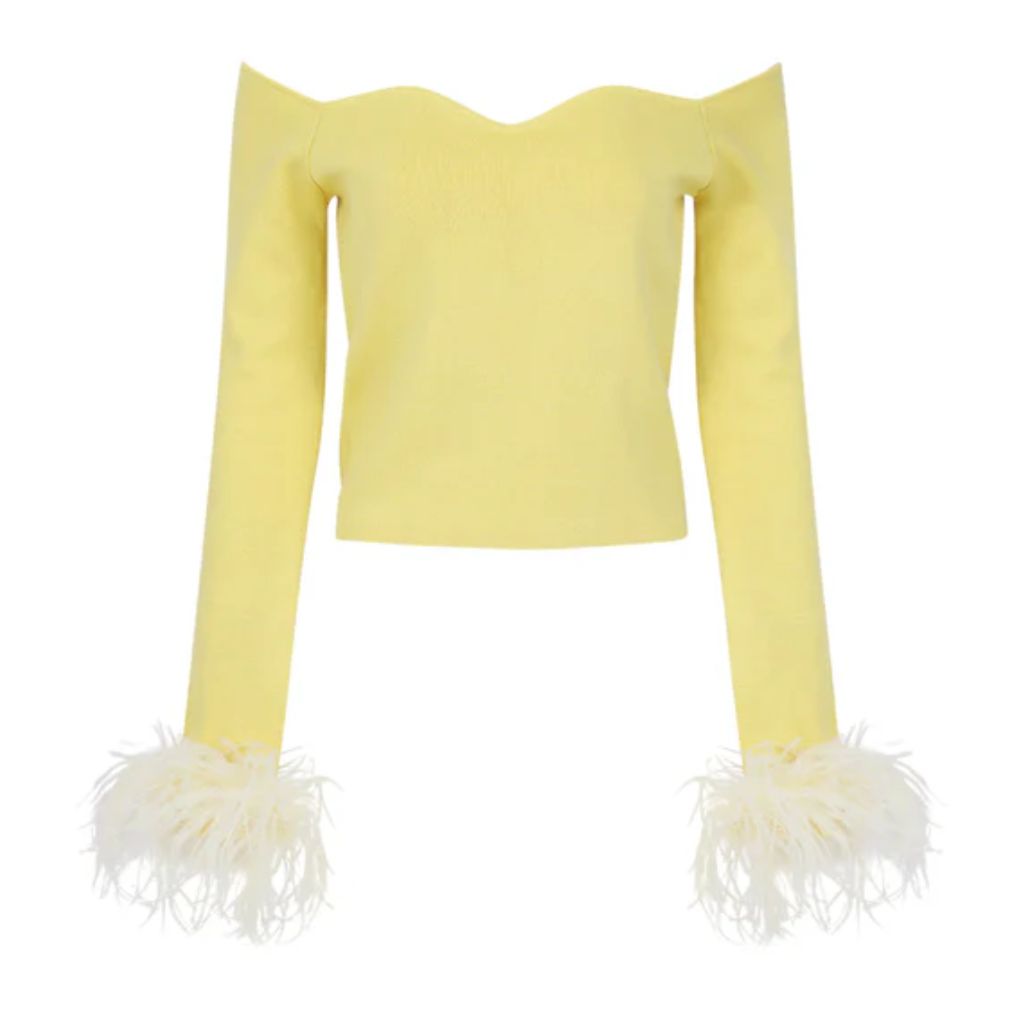 Butter Yellow Vanilla Knit Top With Detachable Feathers Cuffs
