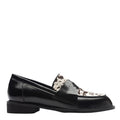 Black Leather Loafers with Cowhide Print Vamp
