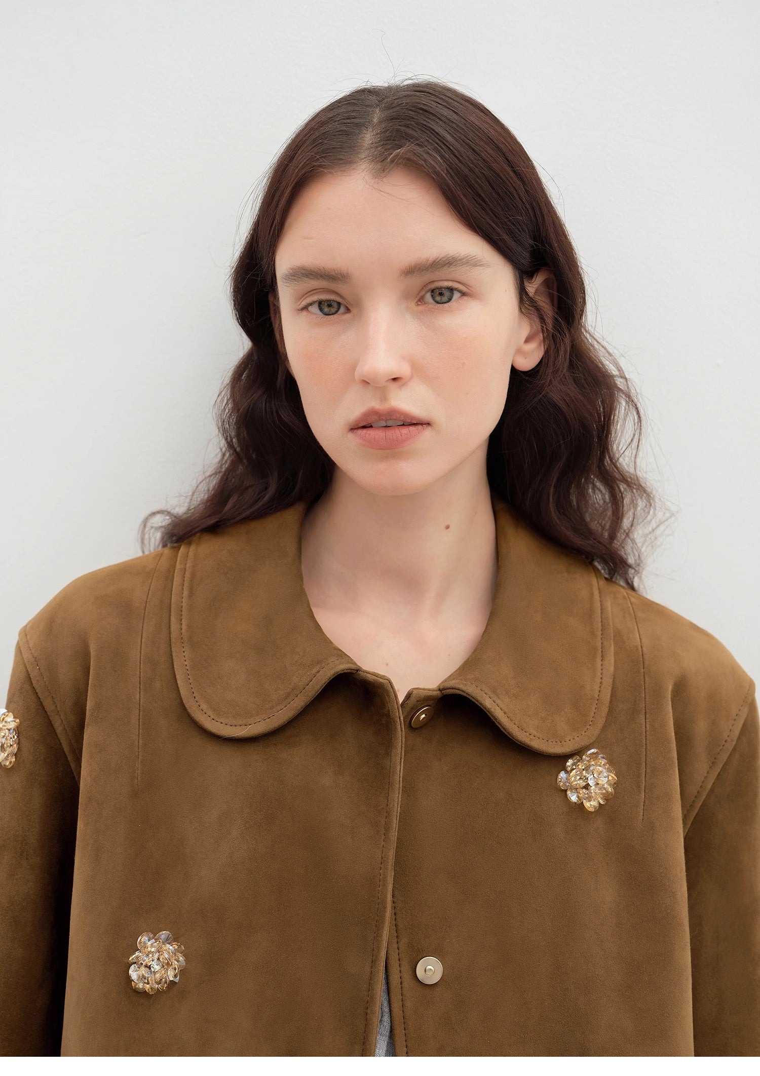 Velour high-grade beaded suede leather short leather jacket for women