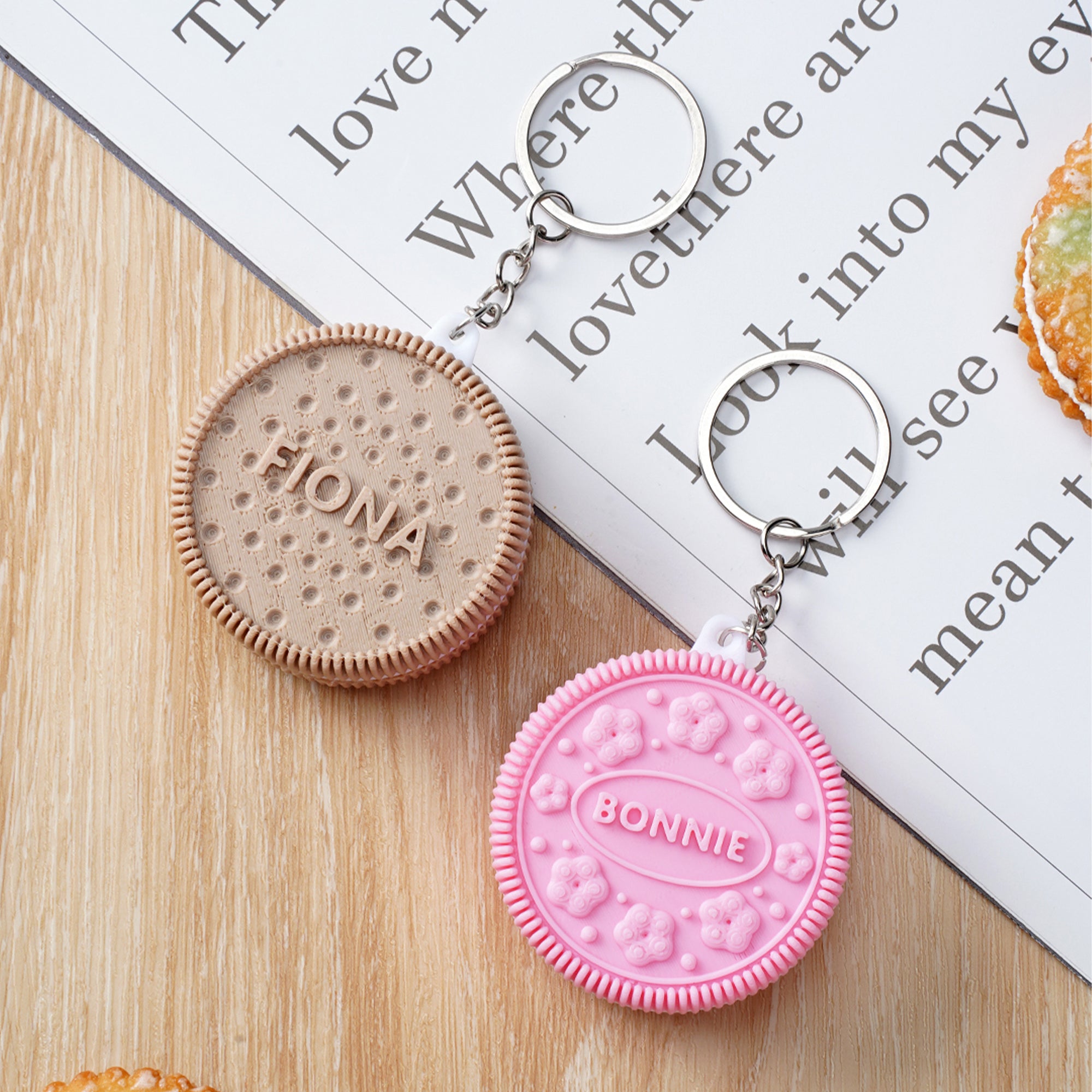 Llavero personalizado con galleta impresa en 3D con nombre Aniversario Cumpleaños Regalo para Pareja Amantes de las Galletas