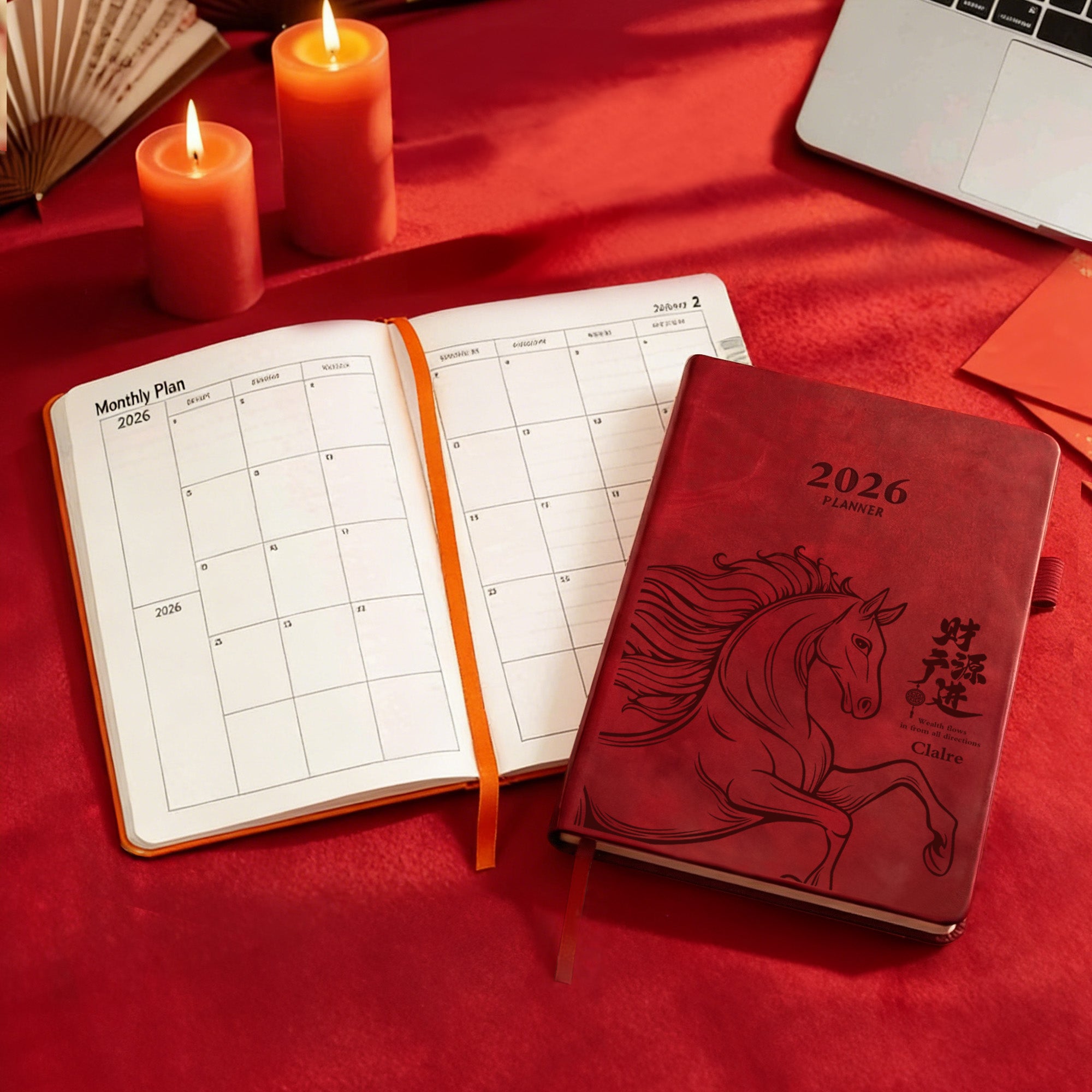 Personalizado Auspicioso Caballo Palabra Estilo Chino 2026 Planificador Cuaderno A5 con Nombre Año Nuevo Uso Diario Regalo para Colega Estudiante Amigo