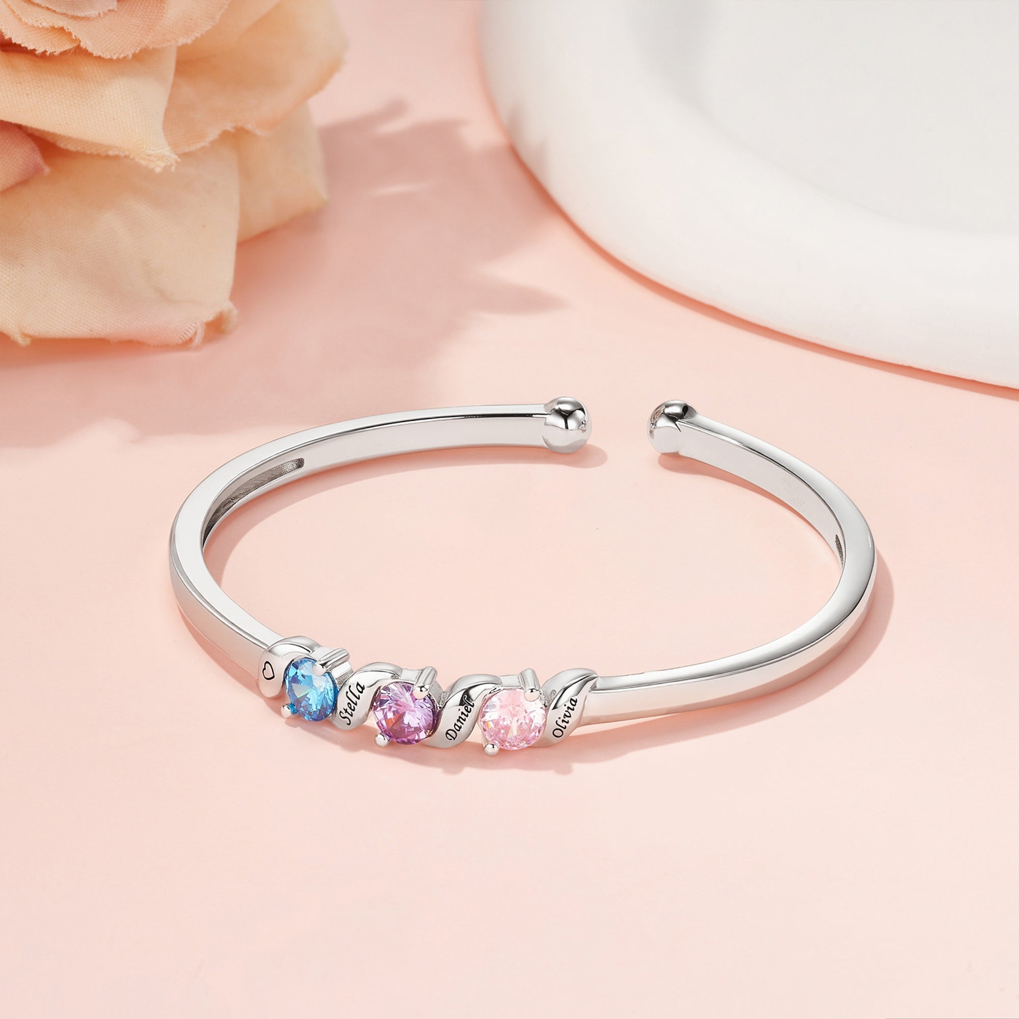 Personalizado 1-5 Familia Birthstones Pulsera con nombre grabado Joyería de las mujeres Cumpleaños Aniversario Día de la Madre Regalo para mamá Abuela