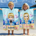 Toalla de playa de secado rápido con capucha y nombre Personalizada de dibujos animados de animales marinos Esenciales para piscina Vacaciones de verano Regalo de cumpleaños para niños Niñas