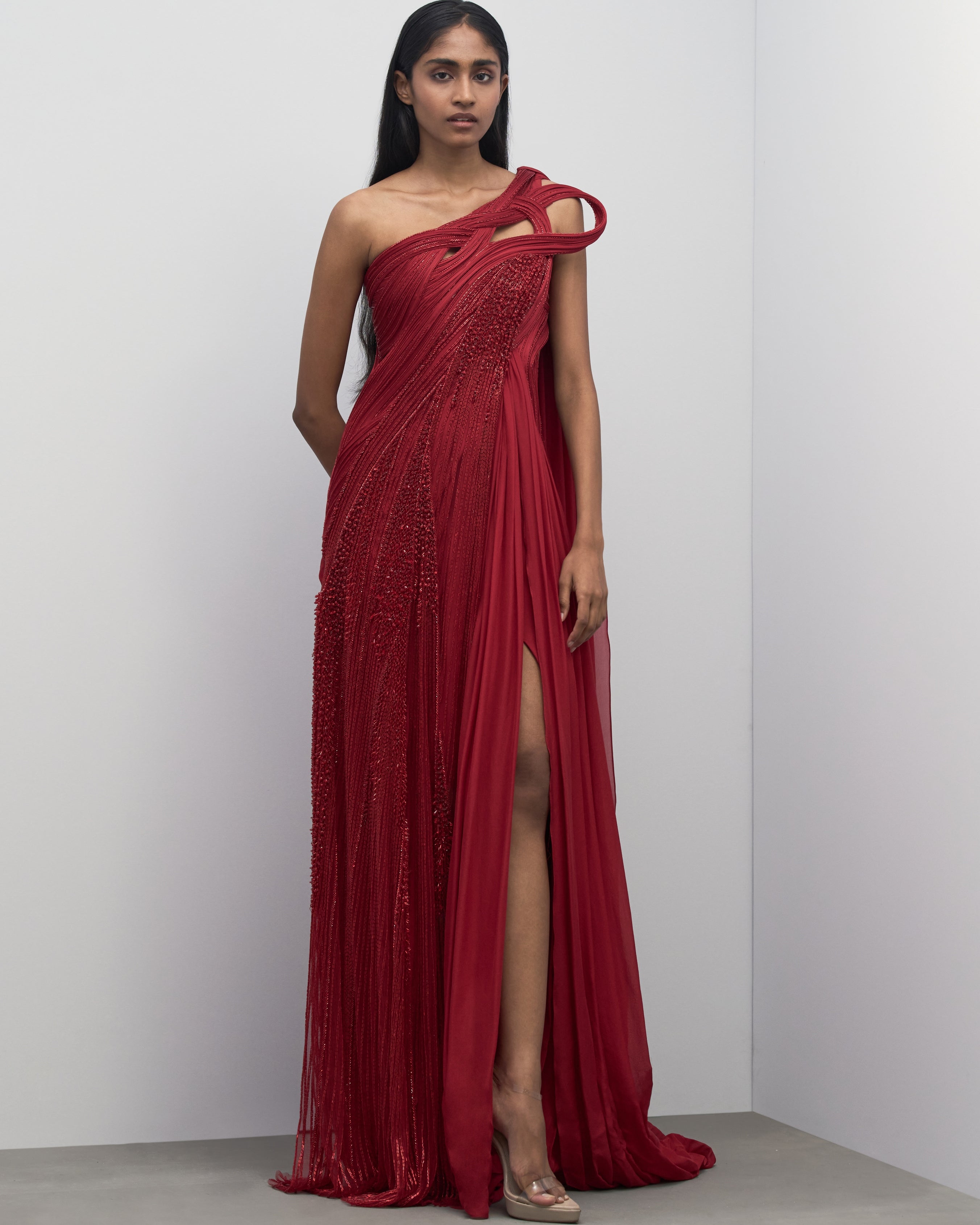 The Sculpted Drape Sari Gown By KYNAH, Luxury Indian Fashion & Bridal Wear