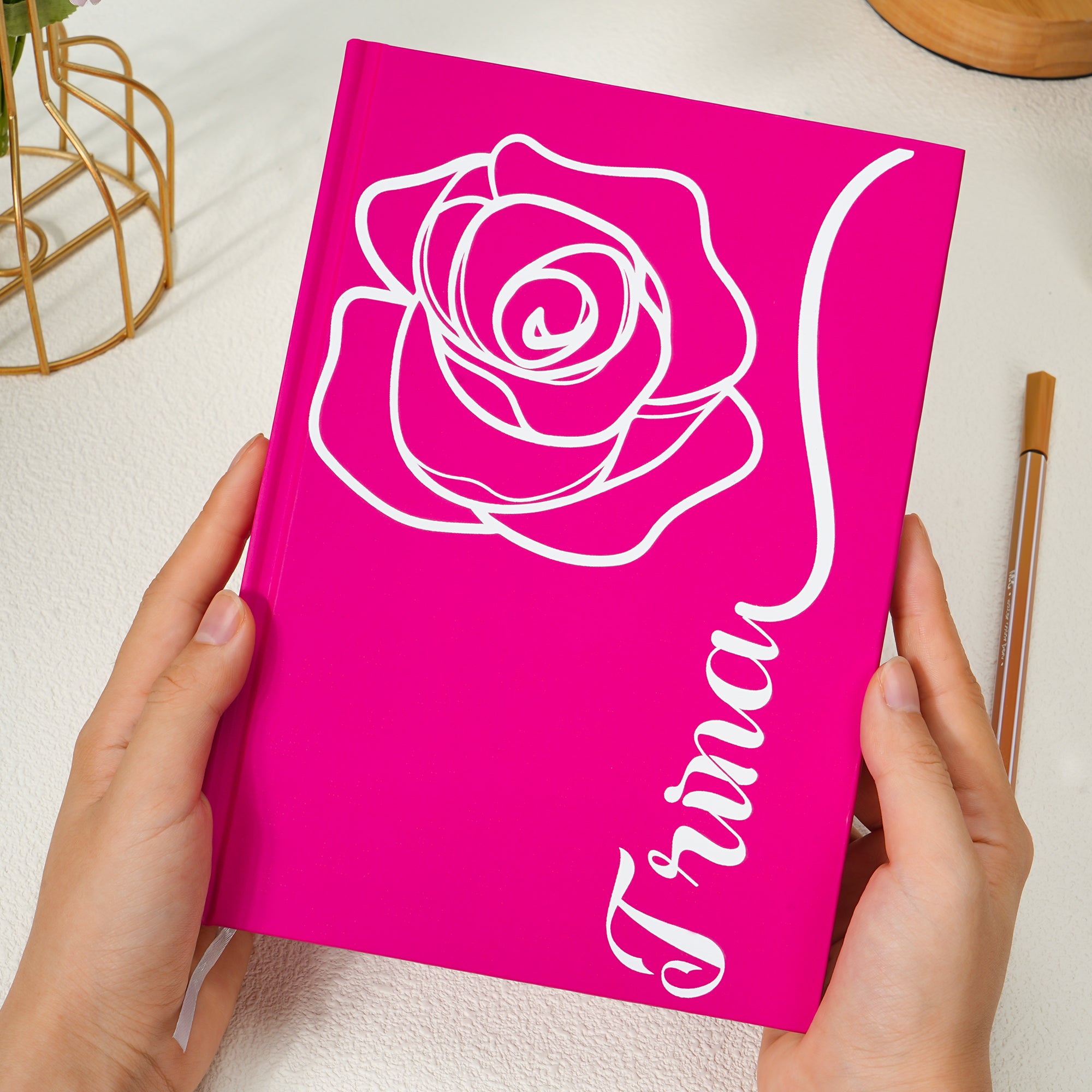 Libreta A5 personalizada con nombre Flor de nacimiento Multicolor Básicos de oficina Regalo de cumpleaños para mujeres Niñas