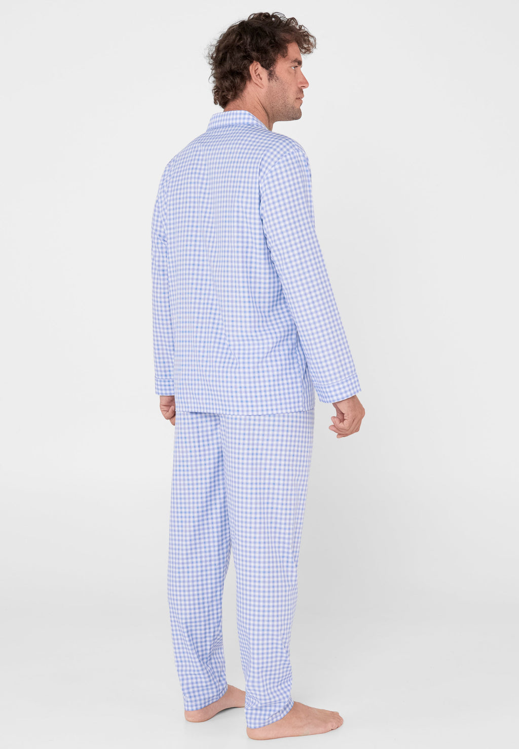Pijama Hombre Largo Premium Solapa Bambú Cuadros - Azul 2708_36