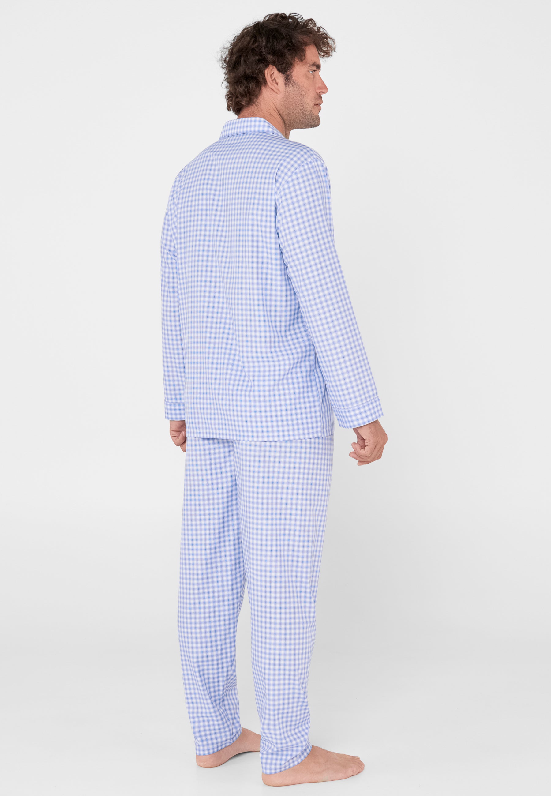 Pijama Hombre Largo Premium Solapa Bambú Cuadros - Azul 2708_36