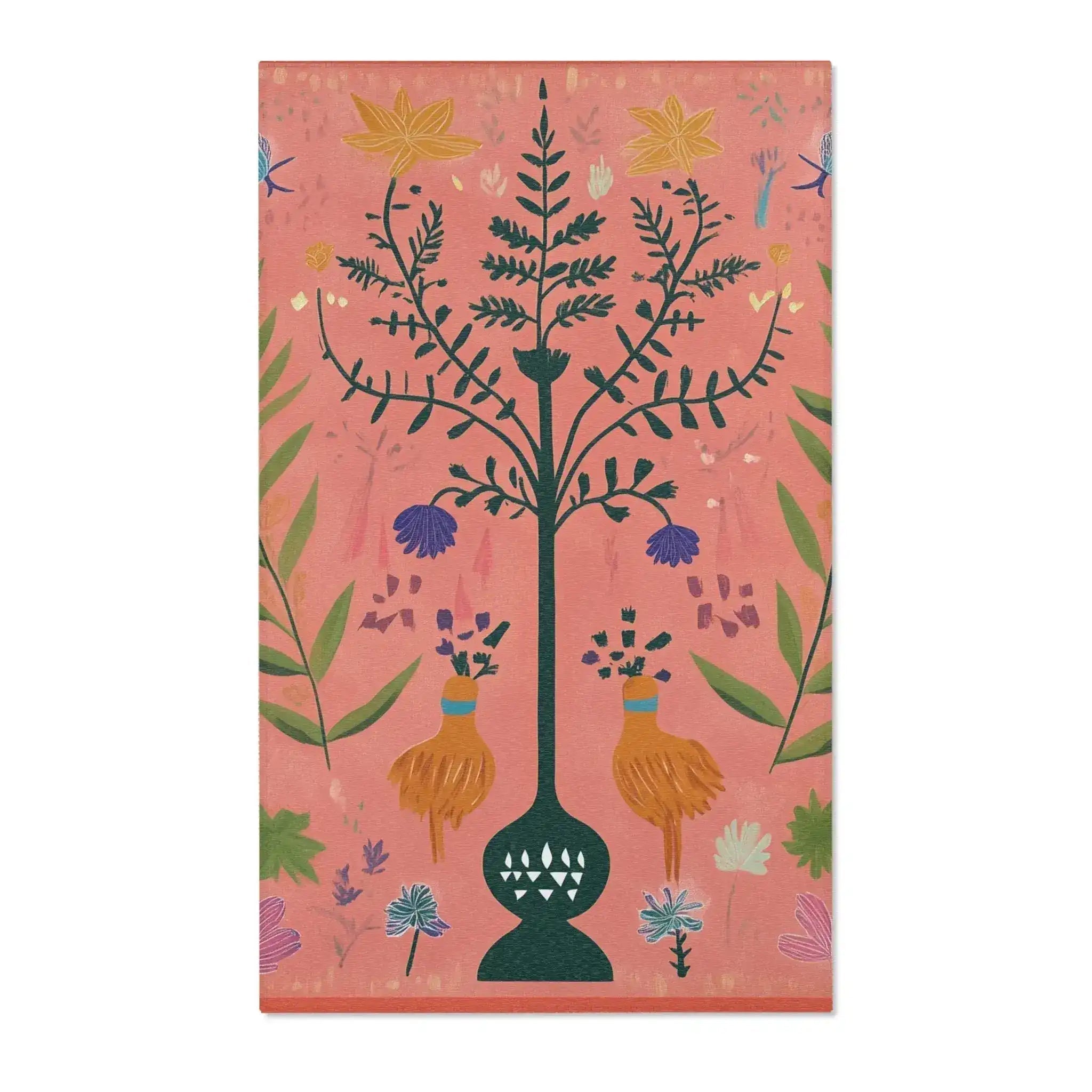 Folk Garden Birds Accent Rug