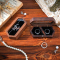 Caja para anillos de madera hexagonal larga personalizada con nombre y dos ranuras para anillos de compromiso regalo para recién casados