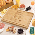 Tabla de cortar embutidos de bambú FSC personalizada y grabada con 1 a 8 nombres y ranura para zumo Regalo de cumpleaños del Día de la Madre para mamá abuela