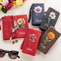 Cartera personalizada de cuero PU con flor de nacimiento y nombre portátil y muñequera regalo de cumpleaños para mujeres