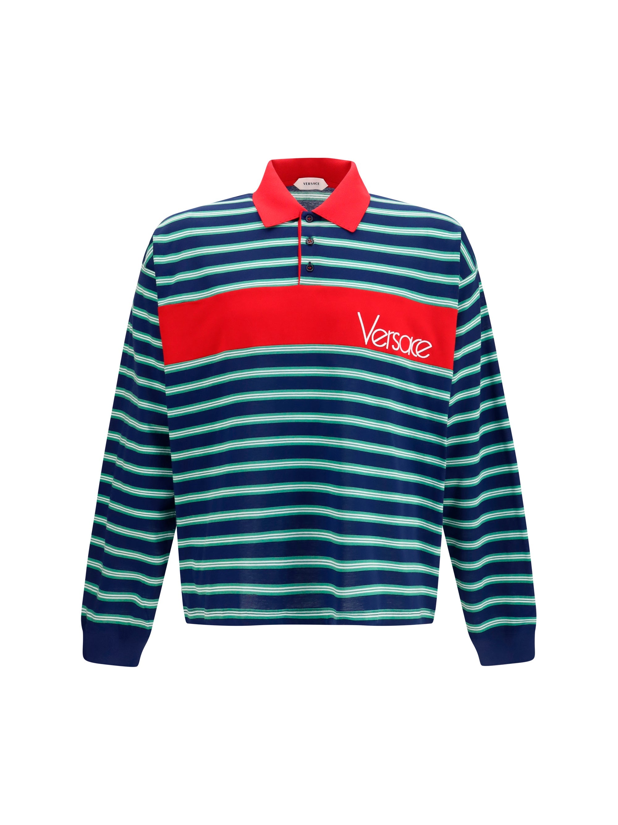 Versace Striped Cotton Polo — Navy