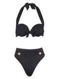 Balmain Embossed-Button Bikini — Black