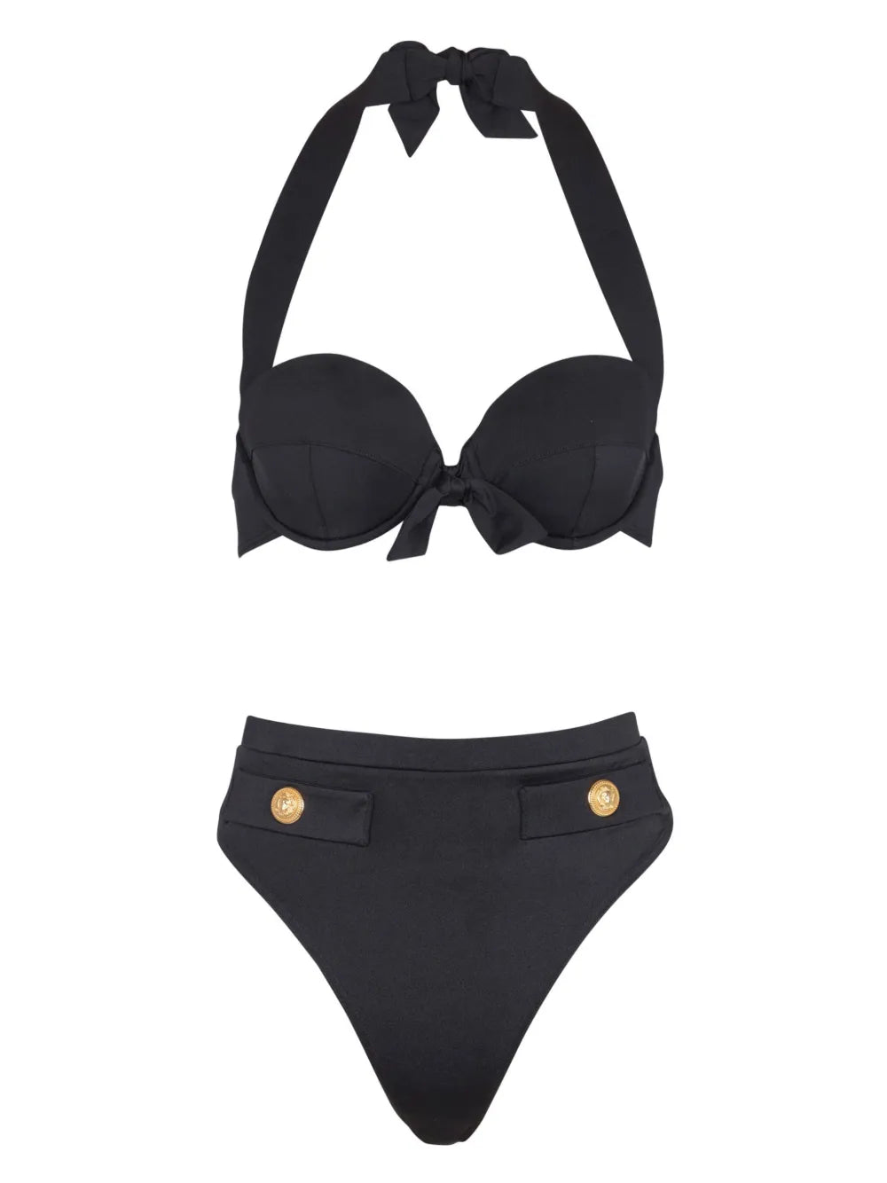 Balmain Embossed-Button Bikini — Black