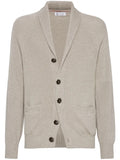 Brunello Cucinelli Ribbed-Knit Cardigan — Beige