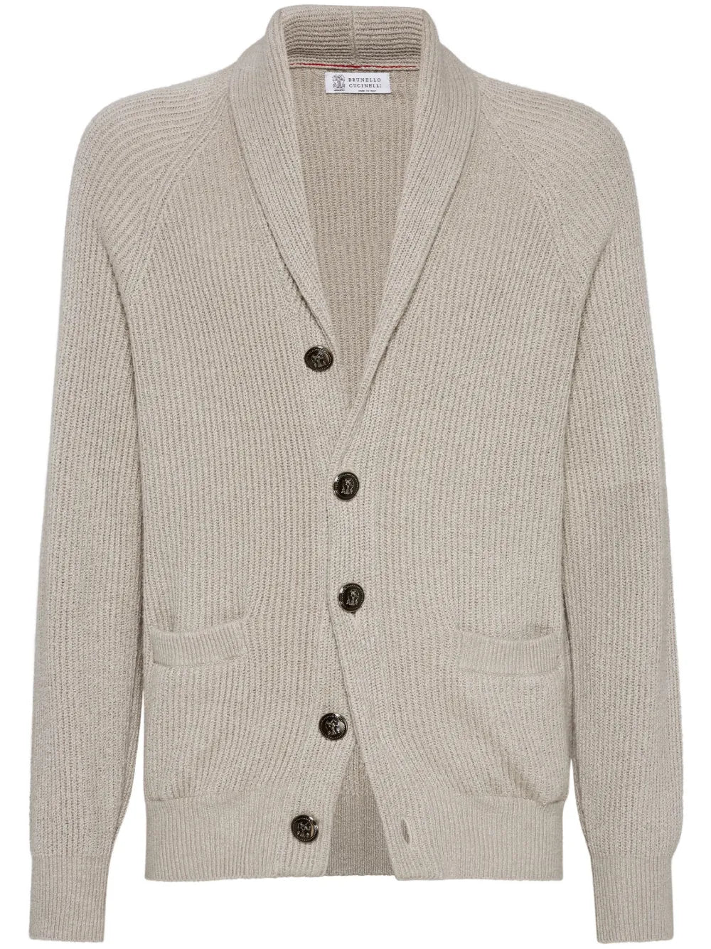 Brunello Cucinelli Ribbed-Knit Cardigan — Beige