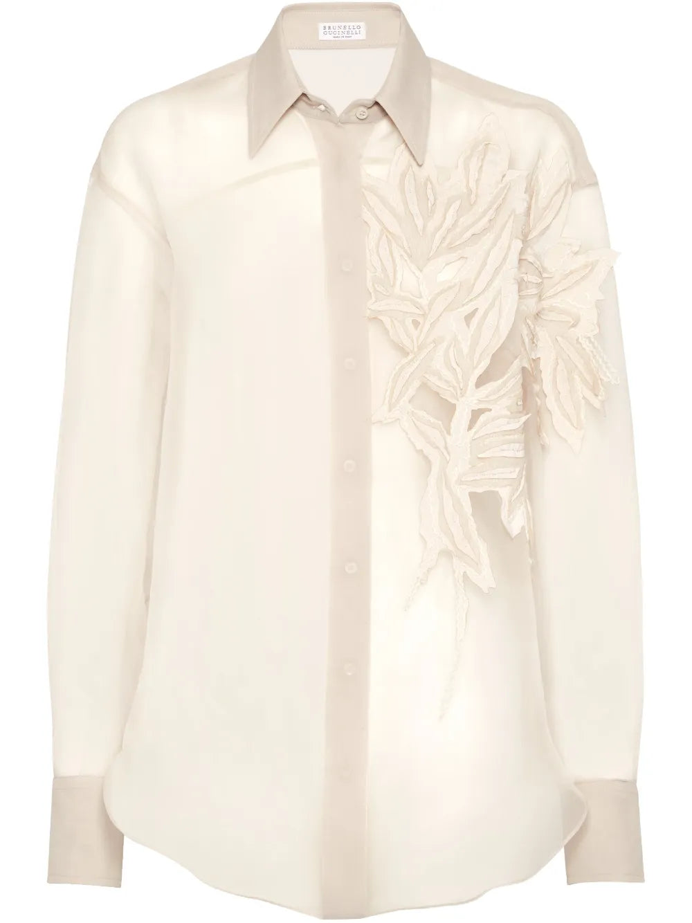 Brunello Cucinelli Flora-Appliqué Shirt — Beige