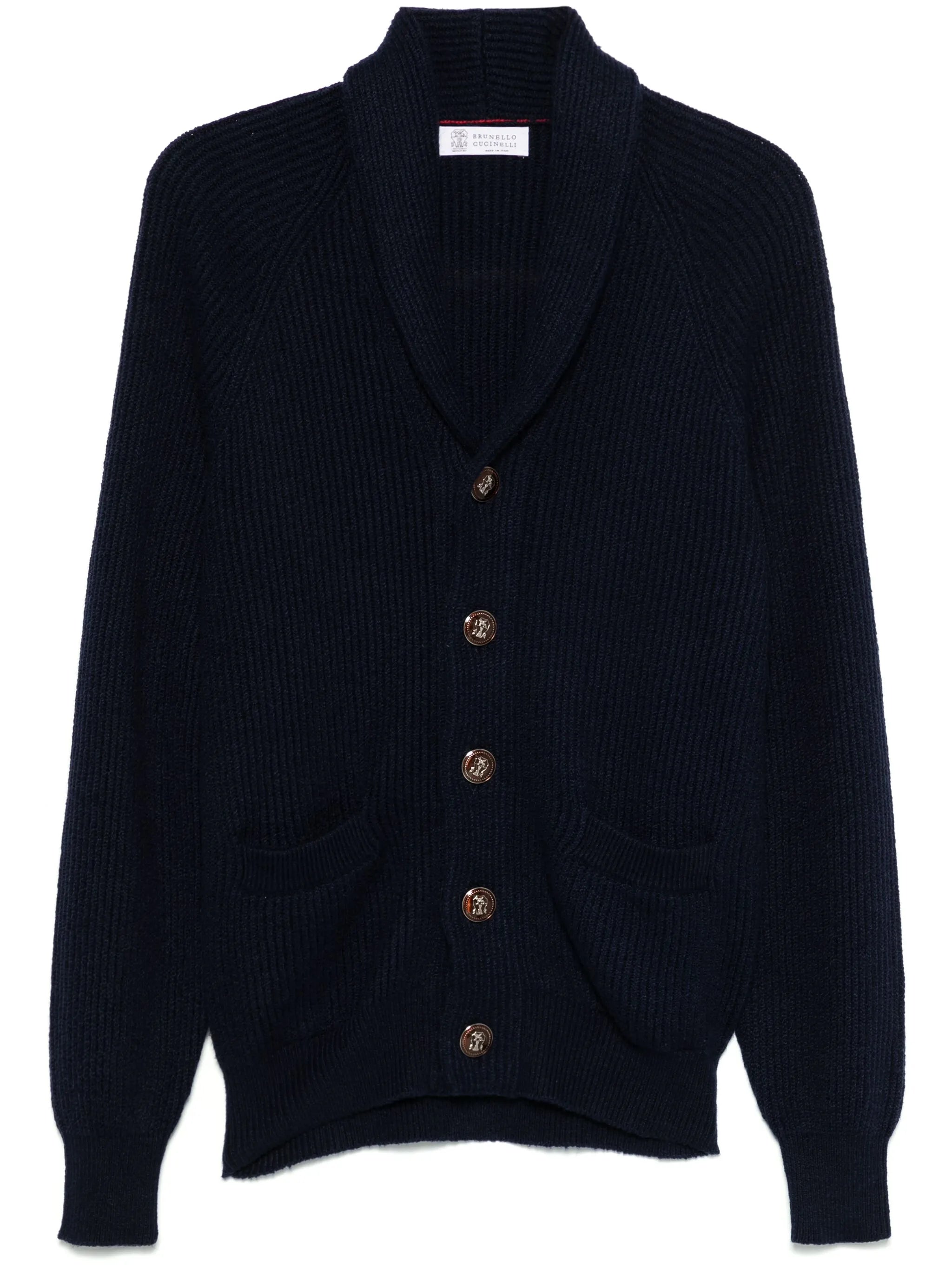 Brunello Cucinelli Cotton Ribbed Knit Cardigan — navy