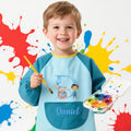 Delantal impermeable de manga larga con nombre y bolsillo Personalizado Cartoon Profession Character Initial Regalo de cumpleaños para niño
