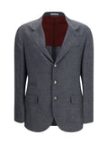 Brunello Cucinelli Flame-Textured Wool, Silk, and Linen Blazer — Gray