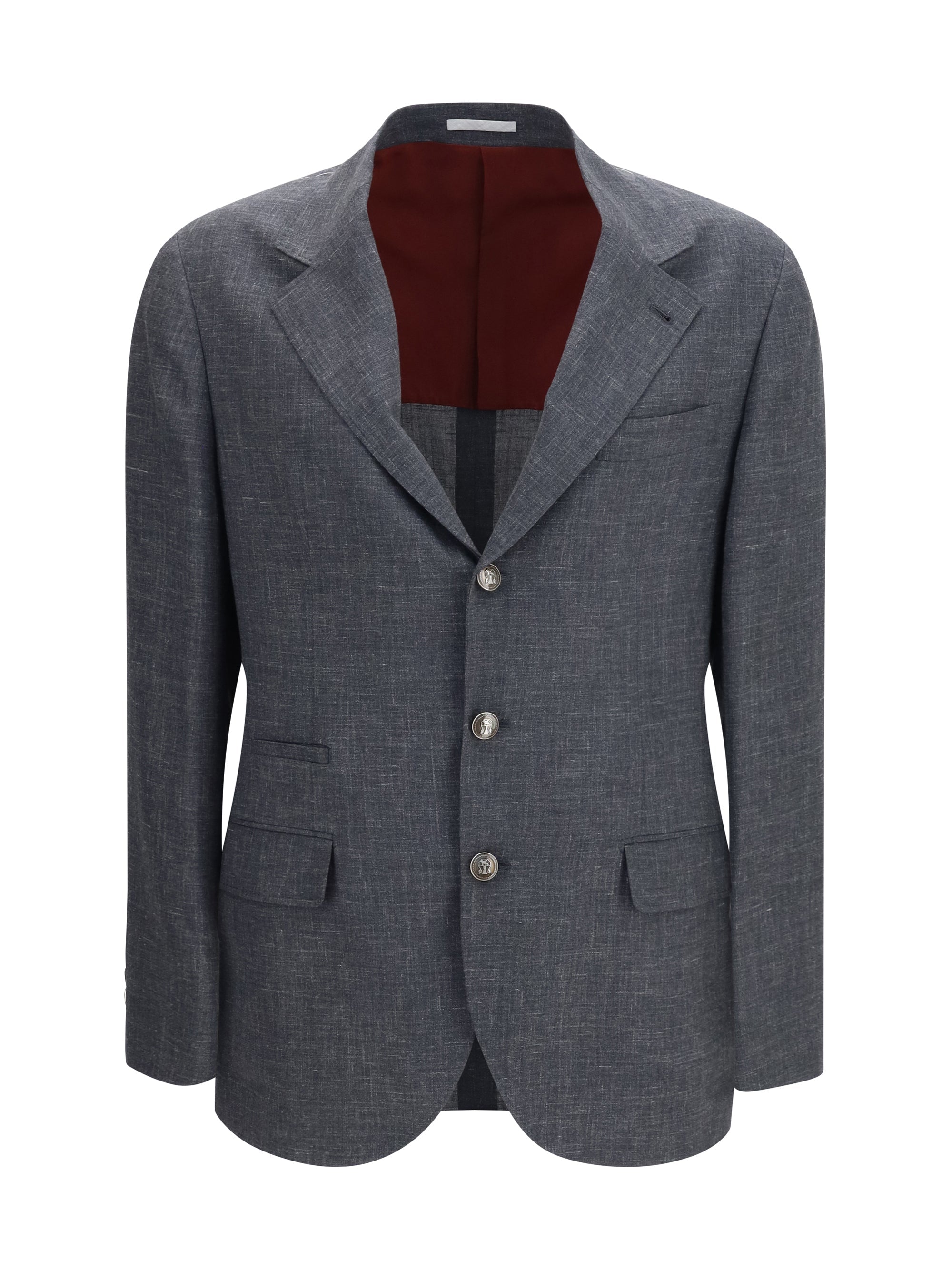 Brunello Cucinelli Flame-Textured Wool, Silk, and Linen Blazer — Gray