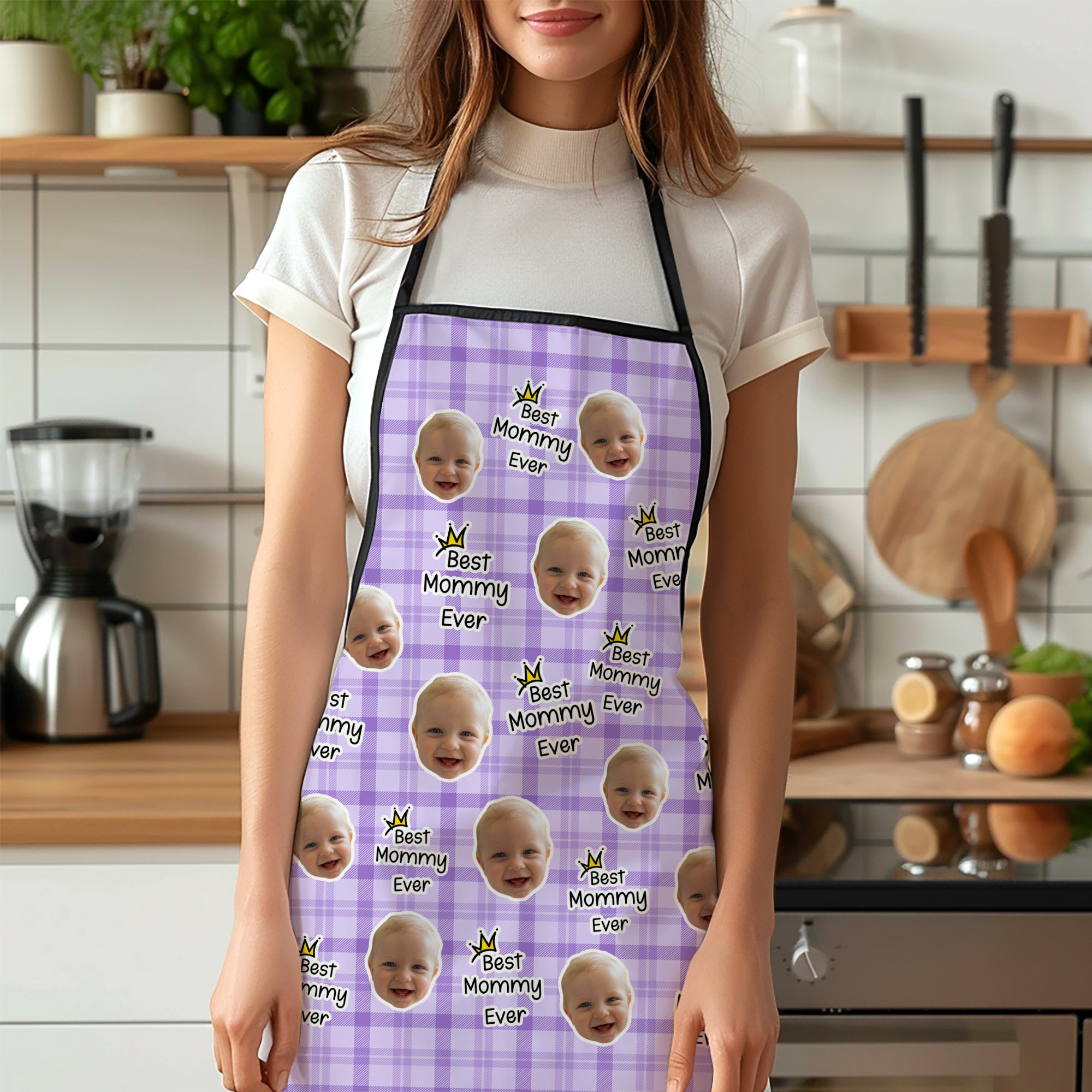 Delantal ajustable personalizado con el título Best Mom Dad Ever Face Photos Birthday Mother's Day Gift for Cooking Lover