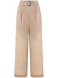 Brunello Cucinelli Belted Gauze Trousers — beige