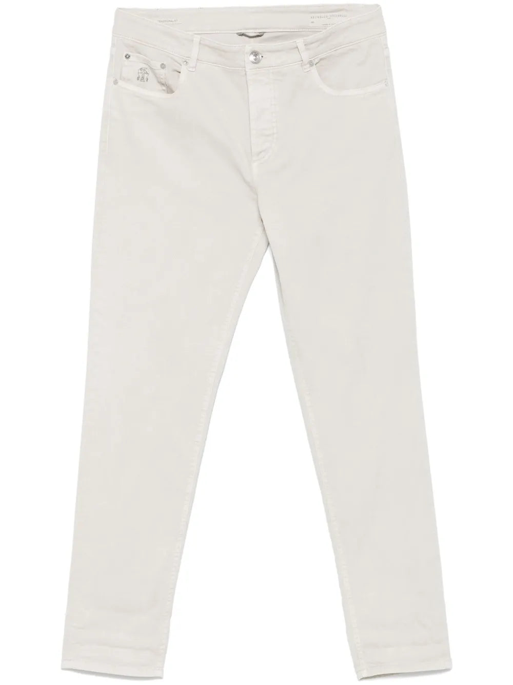 Brunello Cucinelli Logo-Patch Denim Jeans — Beige