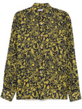 Kiton Baroque Damask Linen Shirt — Black