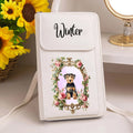 Personalizado Retro Flor Pet Retrato PU Cuero Crossbody Bolsa con nombre y ranuras para tarjetas de viaje Essentials Birthday Gift for Pet Owners Lovers