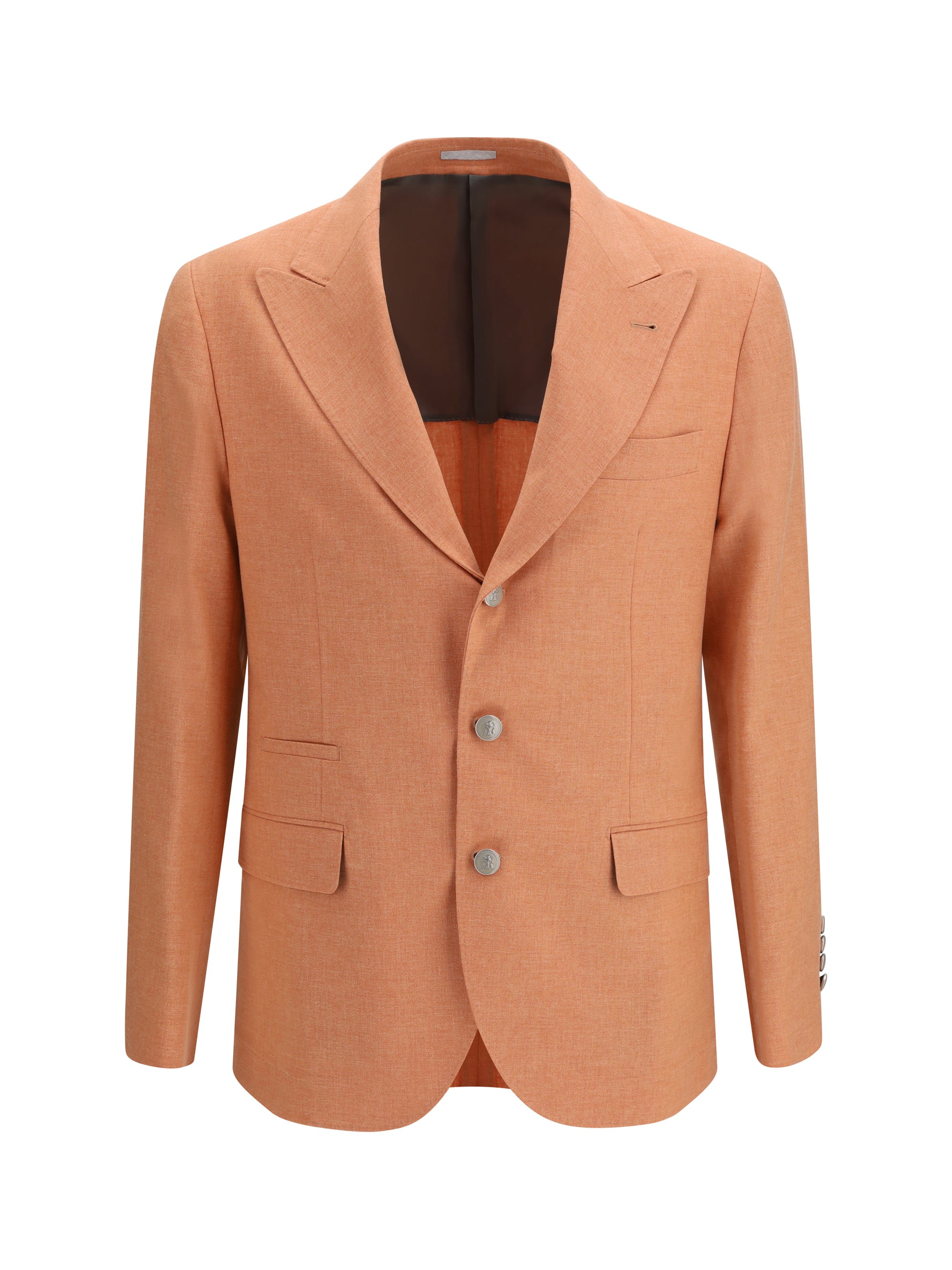 Brunello Cucinelli Mouliné Wool Blend Blazer — Orange