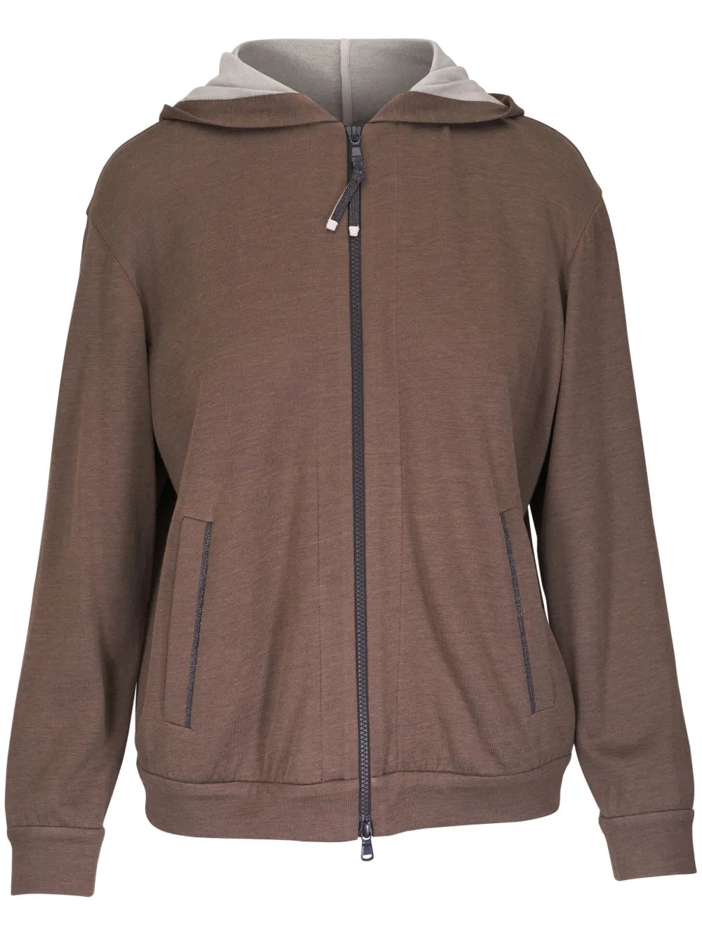 Brunello Cucinelli Cotton-Silk Blend Hooded Cardigan — Brown