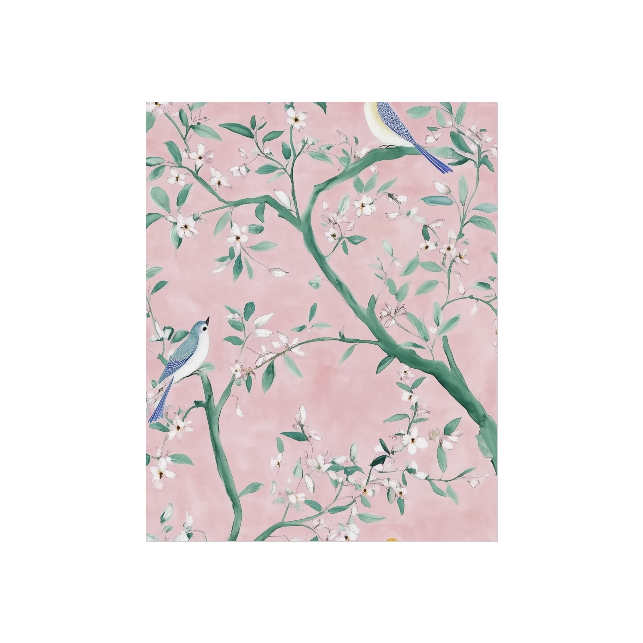 Pastel Pink Chinoiserie Birds on Tree Scene Fine Art Poster