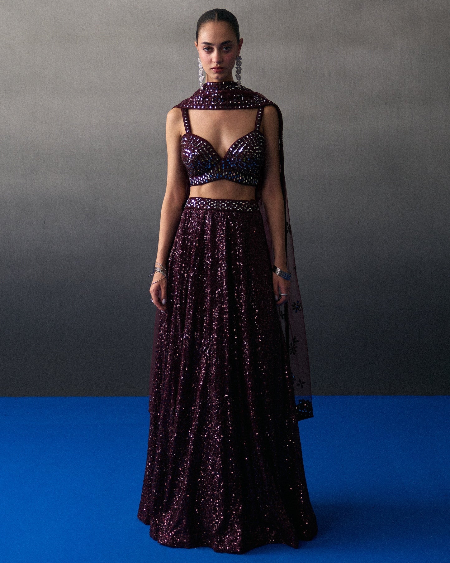 Crimson Sequins Skirt Set By KYNAH, Luxury Indian Fashion & Bridal Wear