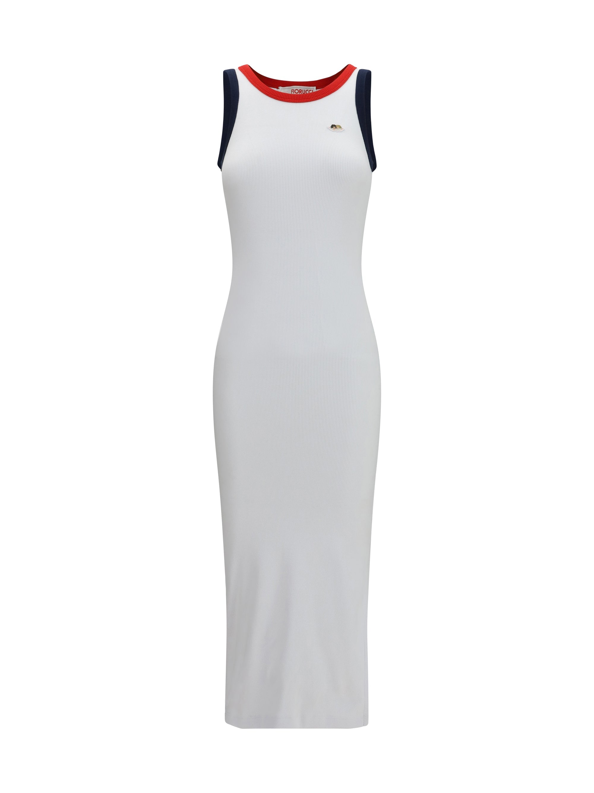 Fiorucci Ribbed Cotton with Contrast Trims Midi Dress — White
