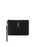 Saint Laurent Matelassé Calf Leather Clutch — Black