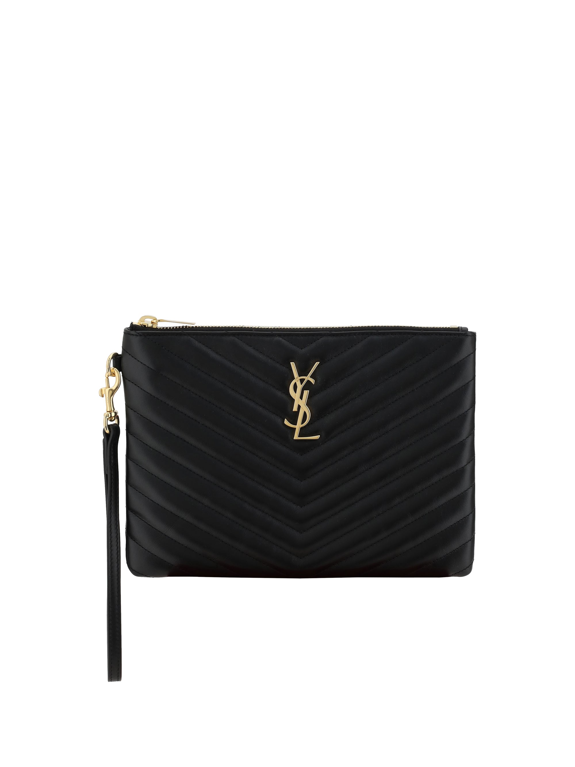 Saint Laurent Matelassé Calf Leather Clutch — Black