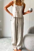 Cotton Linen Cami Top Wide Leg Pants Loungewear Set