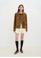 Velour high-grade beaded suede leather short leather jacket for women
