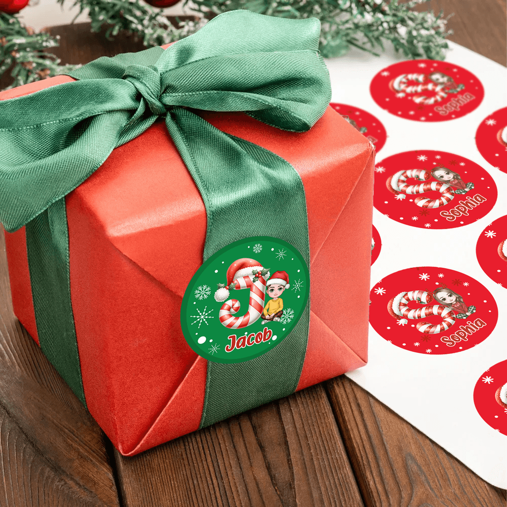 Personaje de dibujos animados de Santa Claus sombrero inicial impermeable pegatinas con nombre de Navidad Decoración Fiesta de Favores para los niños de la familia