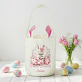 Huevos de Pascua florales personalizados Simpático conejito con lazo Cesta de Pascua reutilizable con nombre y orejas de conejito Feliz regalo de Pascua para niños