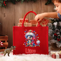 Gorro de Papá Noel personalizado Farolillos de dinosaurio Bolsa de yute roja de gran capacidad con nombre Fiesta de Navidad Regalo para niños