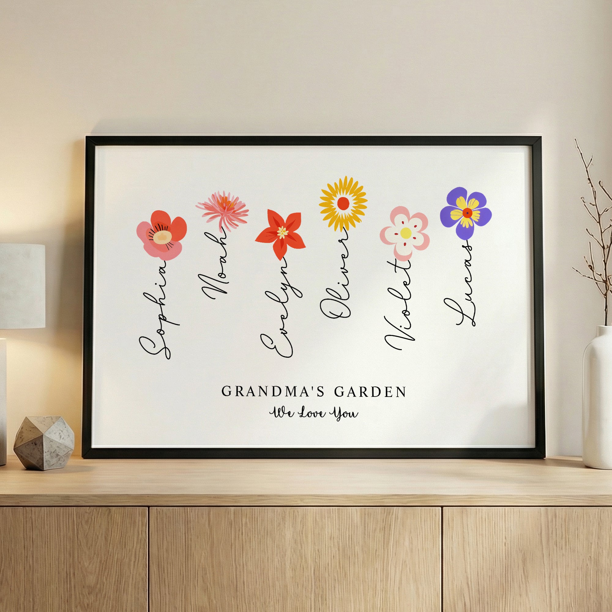Personalizado 1-12 Nacimiento Flores Póster Pintura sin marco con nombres y texto Pared Habitación Decoración Día de la Madre Cumpleaños Regalo para Mamá Abuela