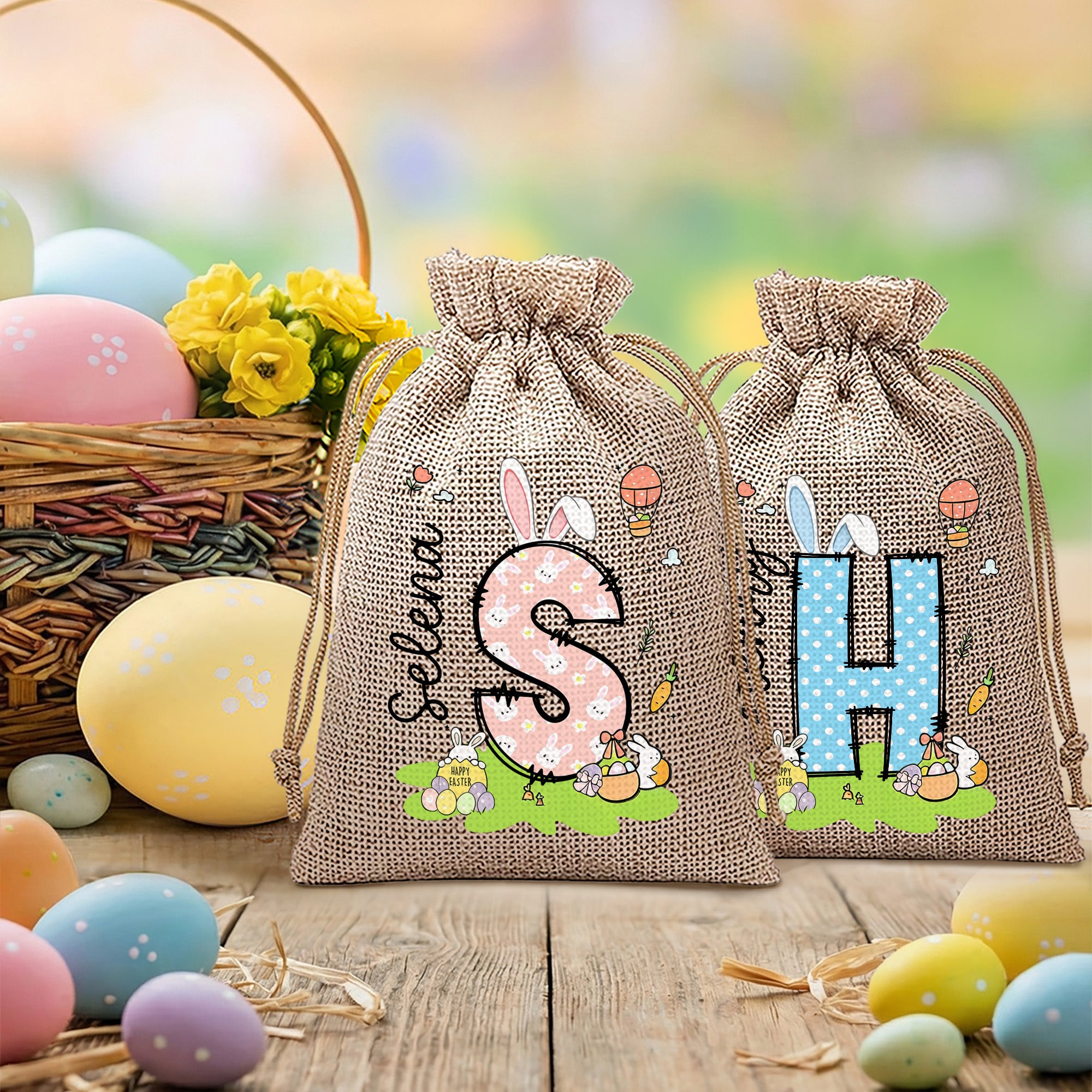 Conejito Floral Personalizado Huevo de Pascua con Inicial Bolsa de Regalo de Caramelo con Inicial y Nombre Pascua Fiesta Regalo para Niños Niñas