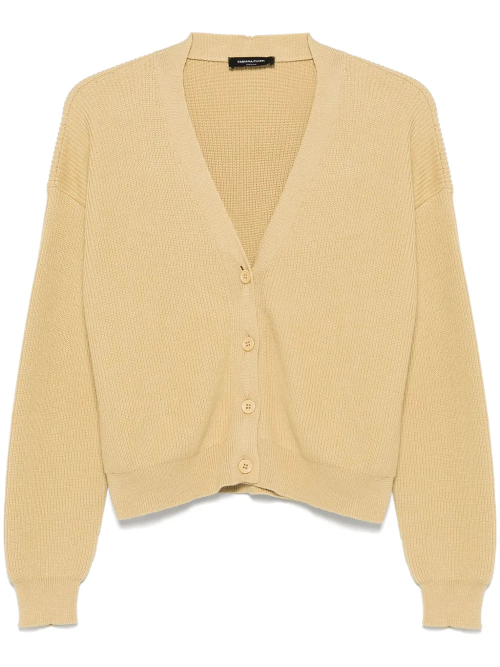 Fabiana Filippi Ribbed Virgin Wool Cardigan — Beige