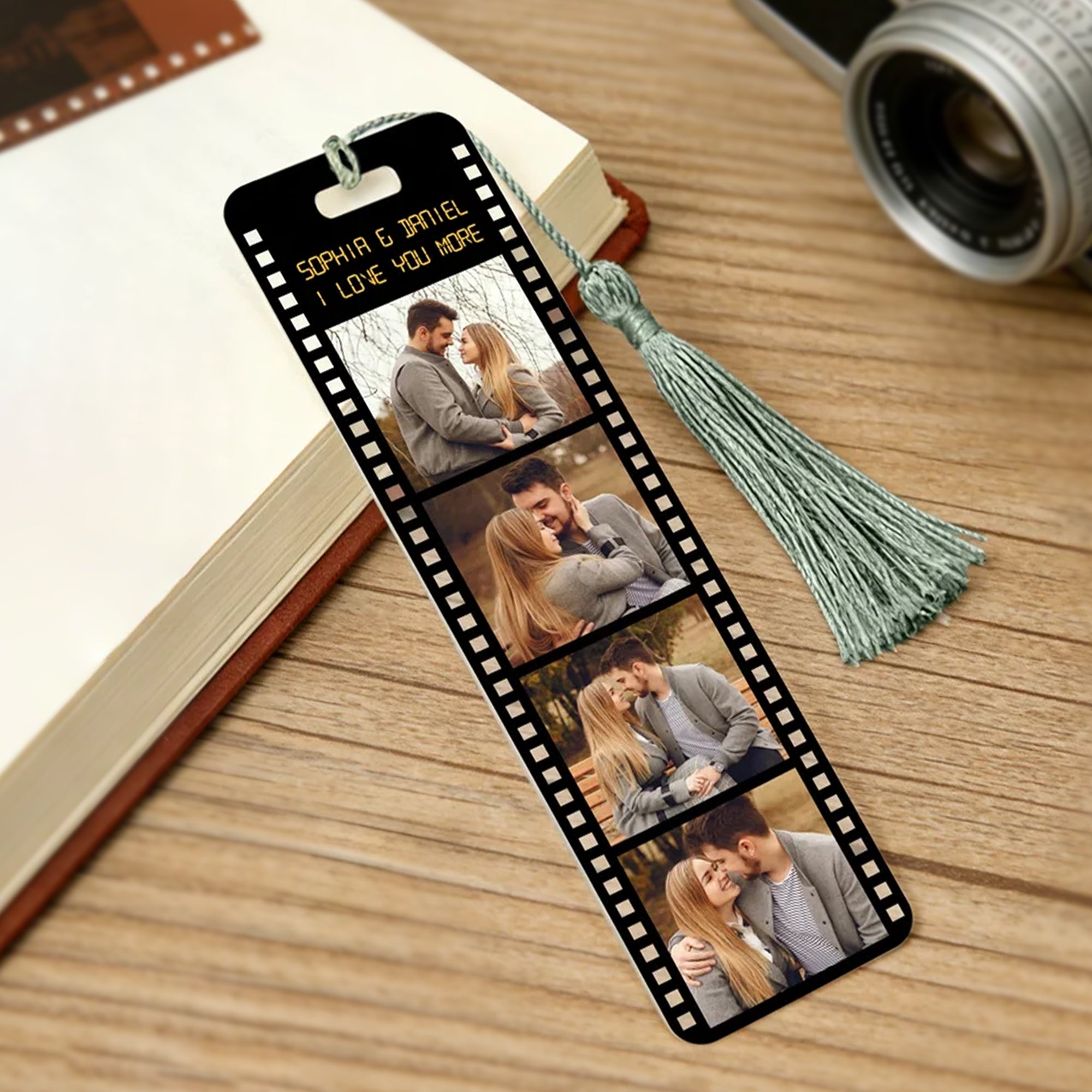 Marcapáginas acrílico personalizado con 4 fotos de películas con texto y borla Material de lectura Regalo de cumpleaños para familiares amigos ratones de biblioteca