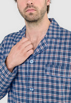 Pijama Hombre Largo Premium Solapa Algodón Franela Cuadros - Gris 2817_20