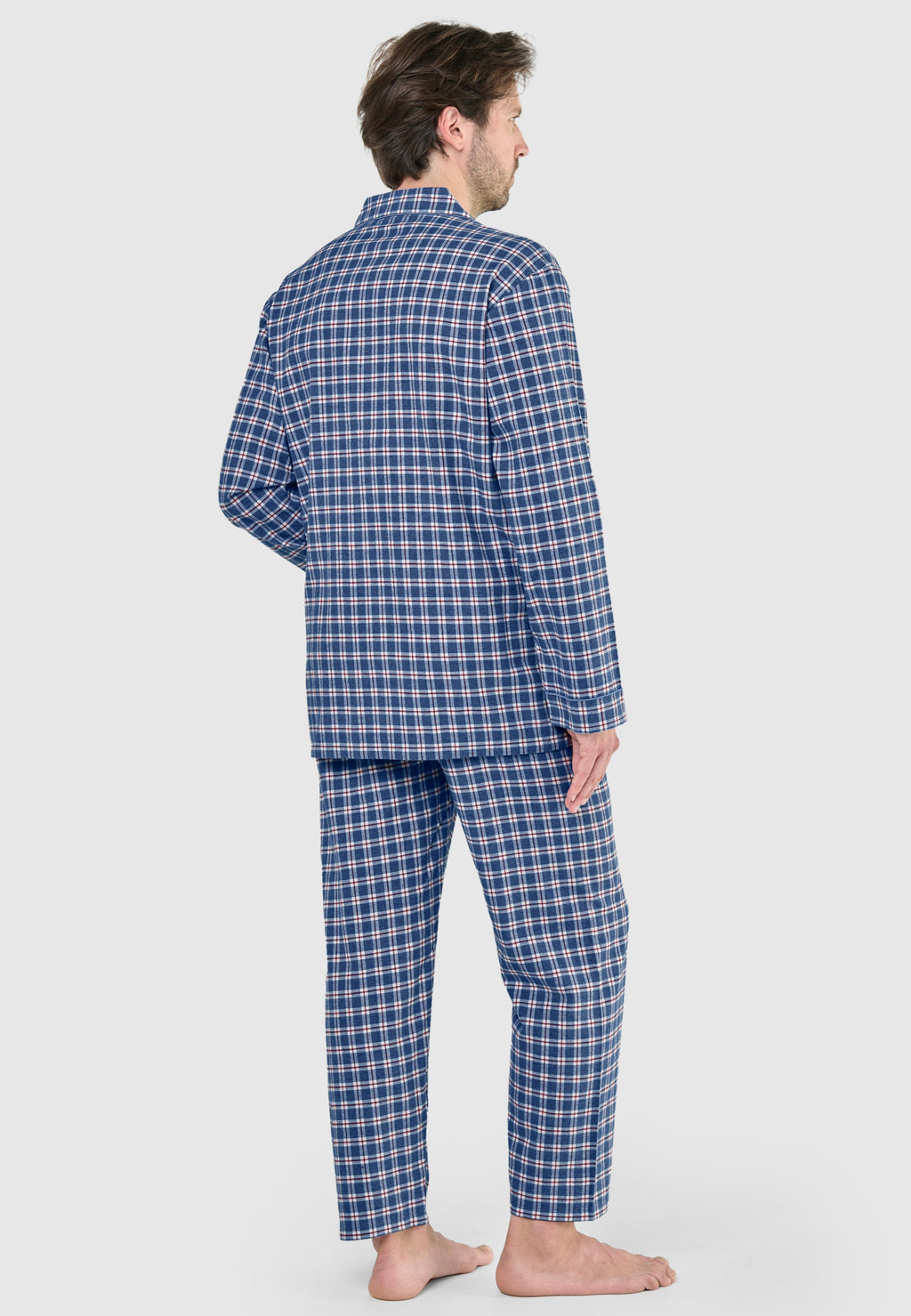 Pijama Hombre Largo Premium Solapa Algodón Franela Cuadros - Gris 2817_20
