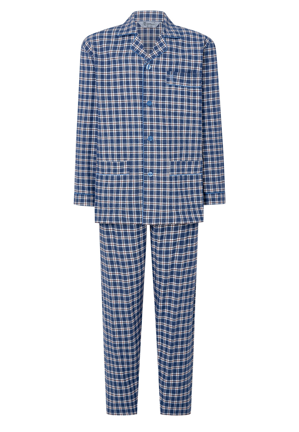 Pijama Hombre Largo Premium Solapa Algodón Franela Cuadros - Gris 2817_20