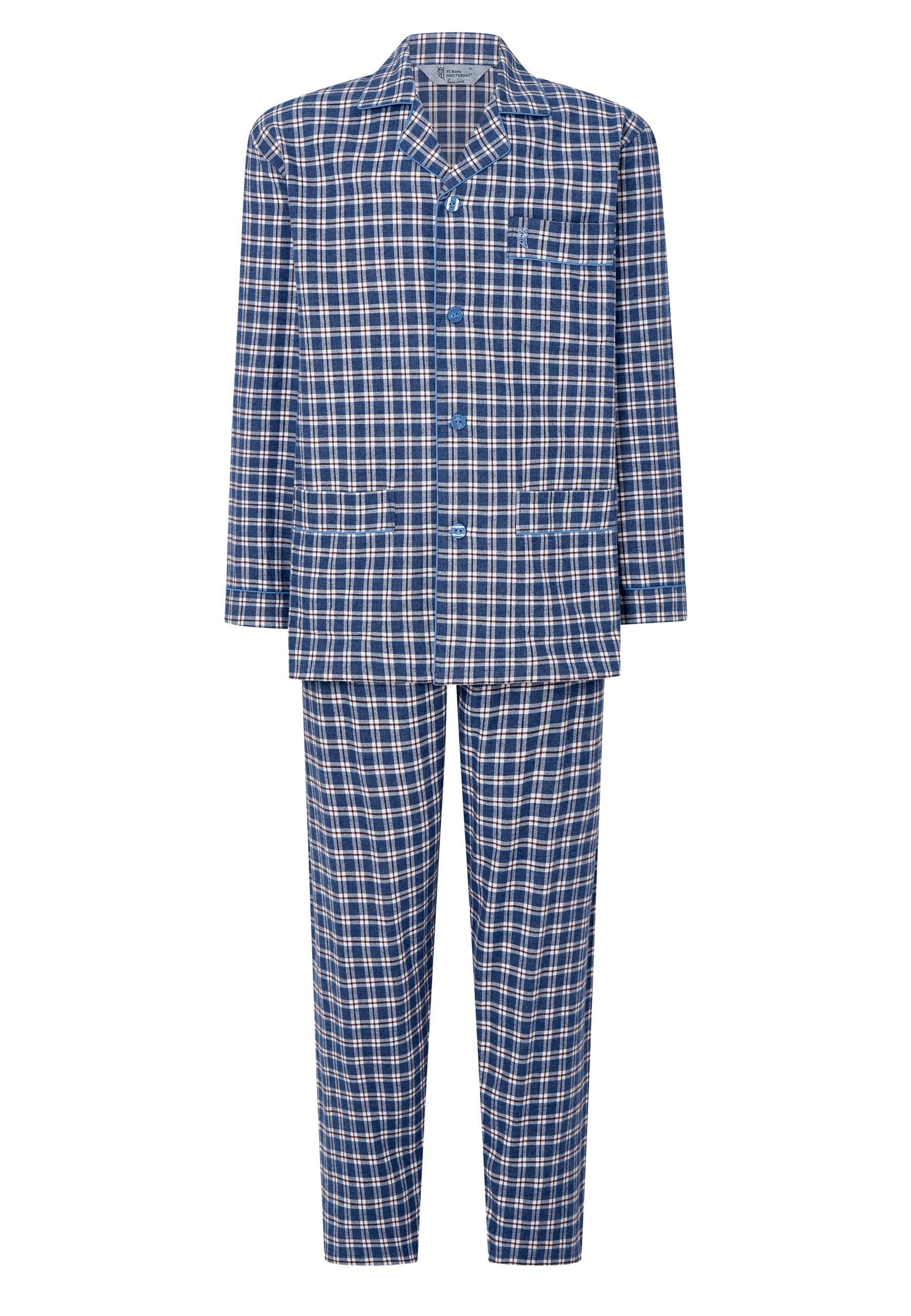 Pijama Hombre Largo Premium Solapa Algodón Franela Cuadros - Gris 2817_20